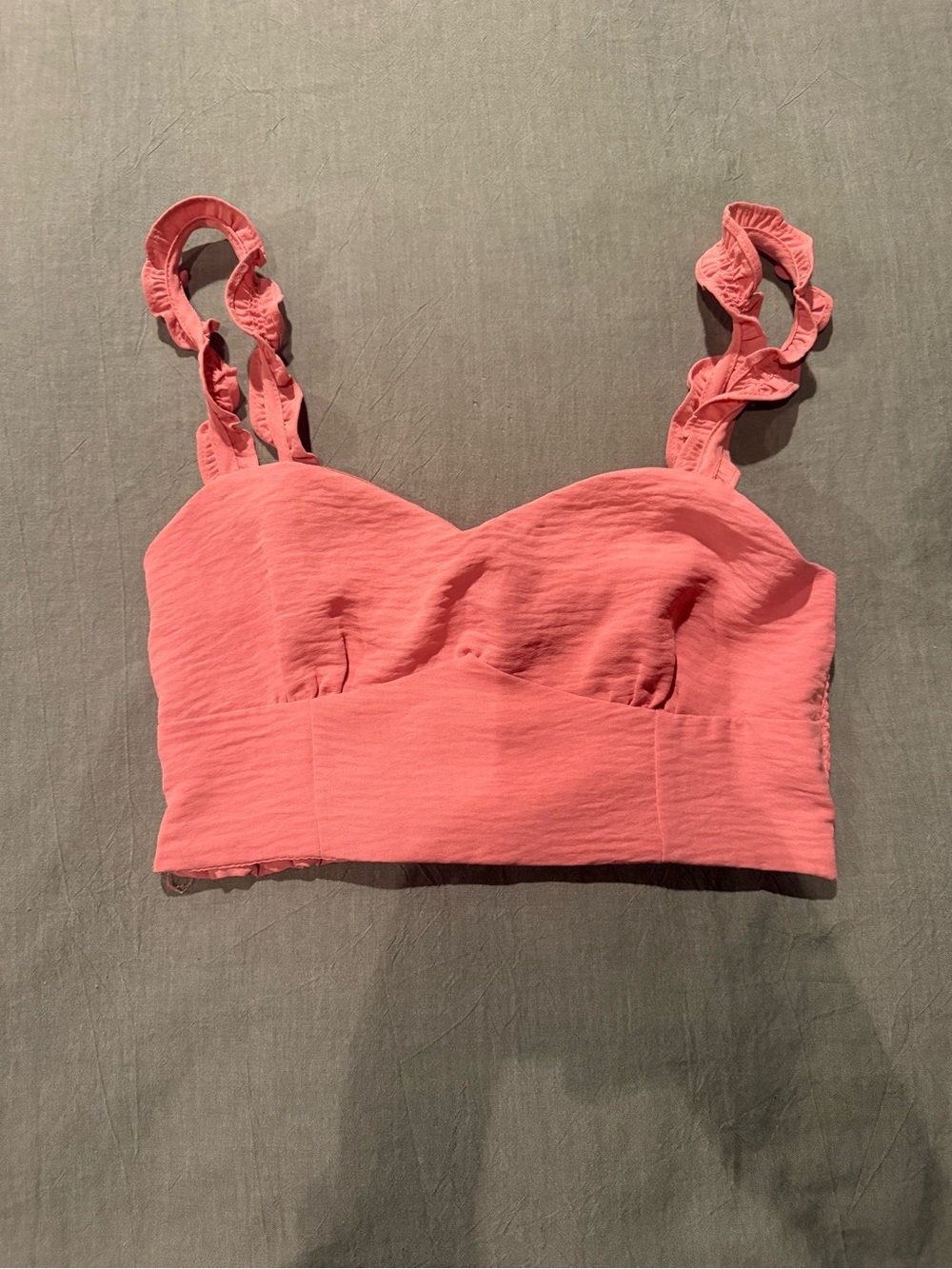 Love Tree Coral Pink Ruffled Strap Crop Top